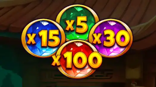 Multiplicadores coloridos x5 x15 x30 x100 do slot Fortune Snake
