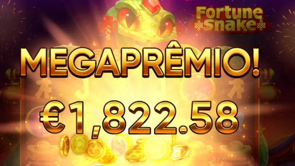 Megaprêmio de €1.822,58 no slot Fortune Snake com explosão de moedas douradas